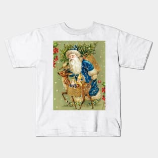 SANTA WITH DEER AND CHRISTMAS GIFTS IN WINTER SNOW Kids T-Shirt